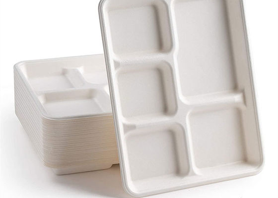 Tableware багассы школы устранимый Biodegradable 6 5 поднос обеда 3 отсеков