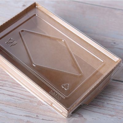 пищевые контейнеры коробки 300gsm еды суш подноса 500ml 600ml Kraft бумажные устранимые с крышками