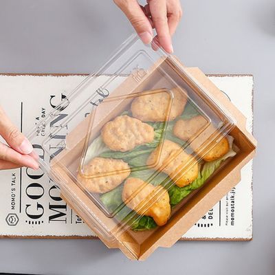 пищевые контейнеры коробки 300gsm еды суш подноса 500ml 600ml Kraft бумажные устранимые с крышками