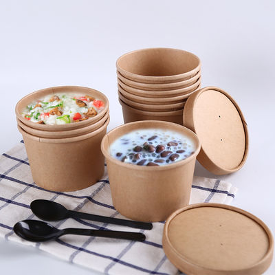 PLA покрывая плошку для супа 16oz 24oz Kraft устранимых Biodegradable контейнеров взятия вне бумажную